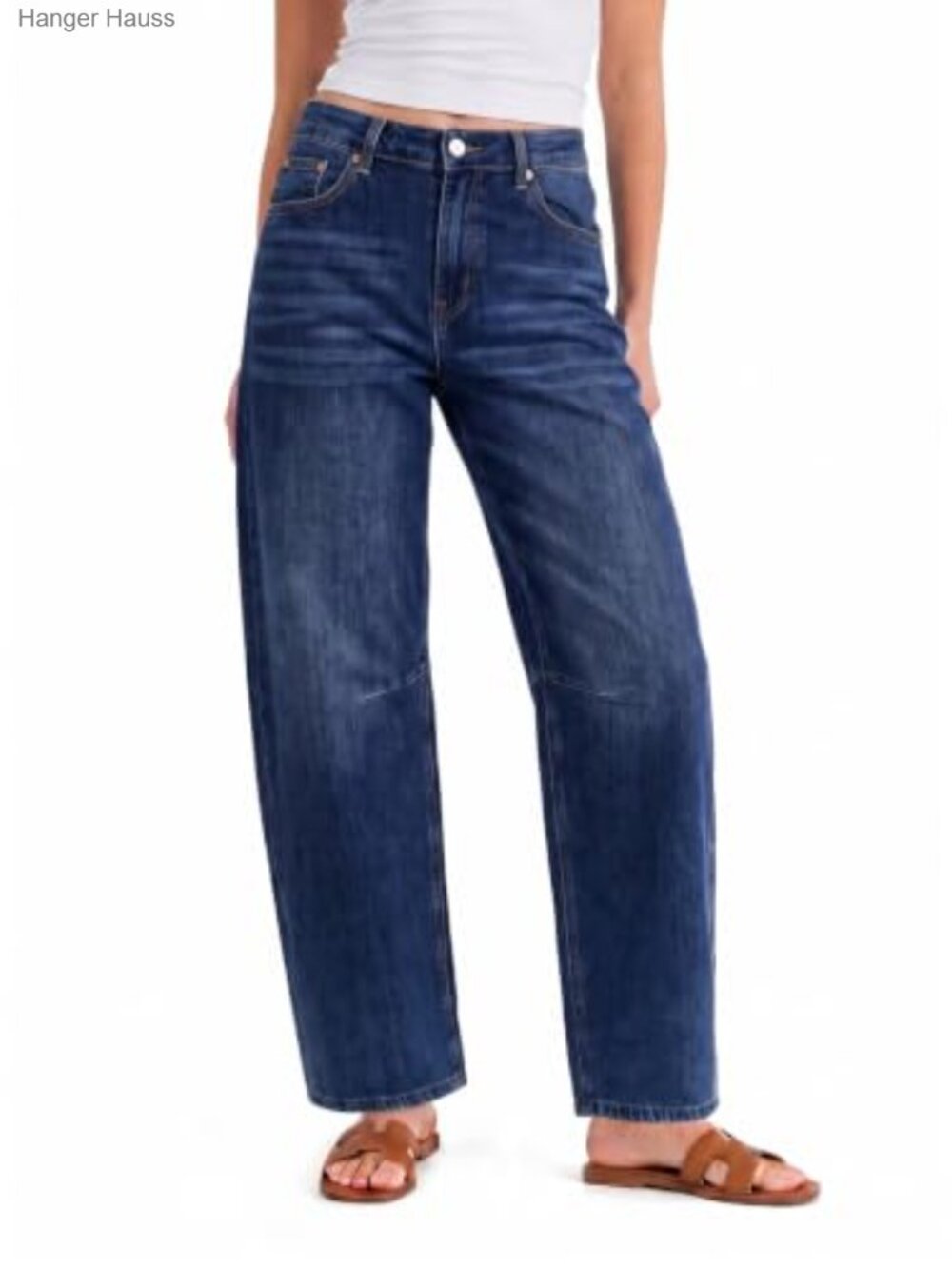 High Waisted Barrel Cropped Jeans Straight Leg Casual Denim Pants